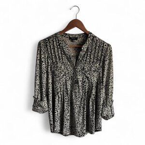 Black & White Leopard Print Blouse Petite Medium